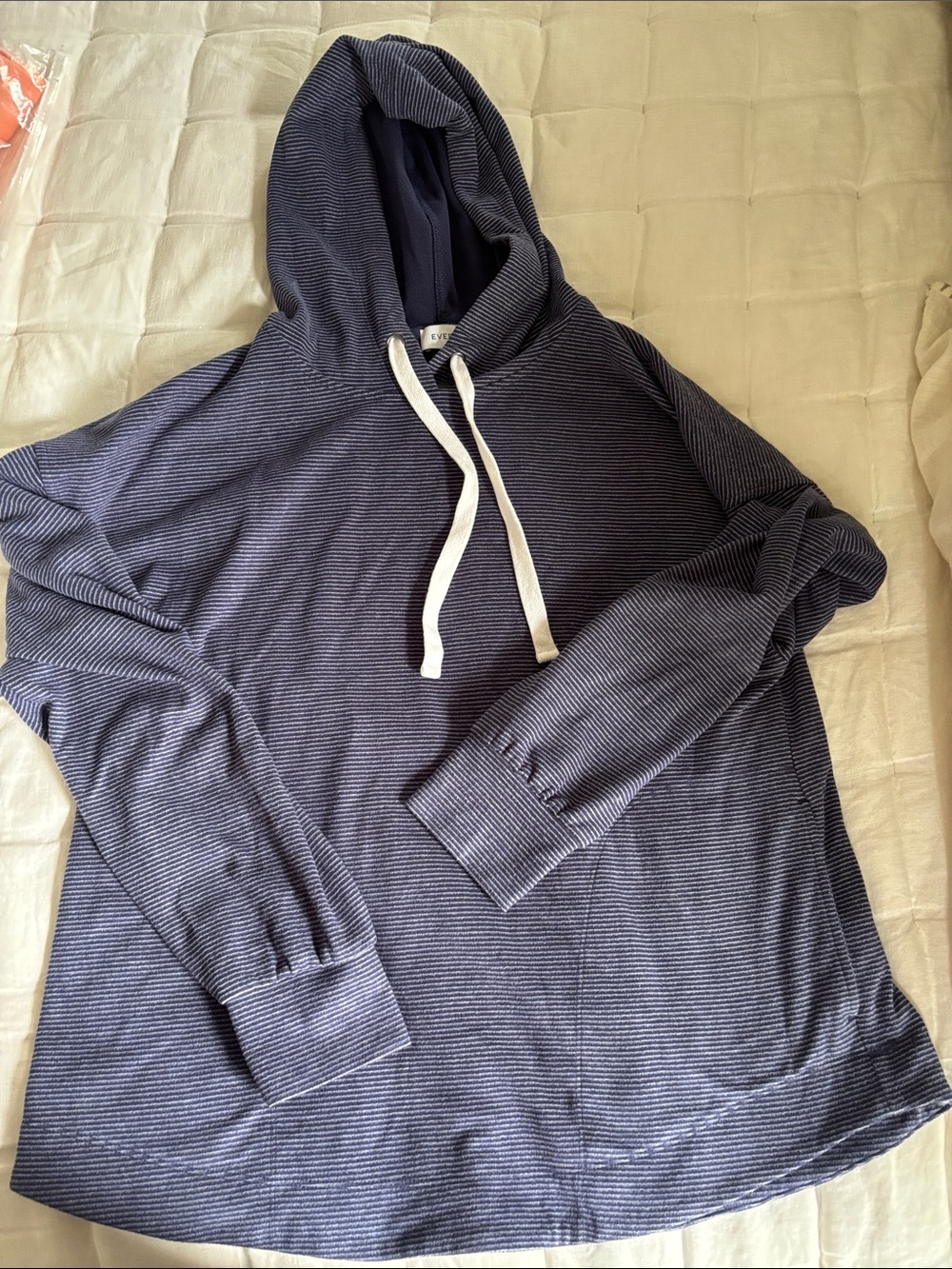 Evereve Navy Micro-Stripe Hooded Long Sleeve with White Drawcord